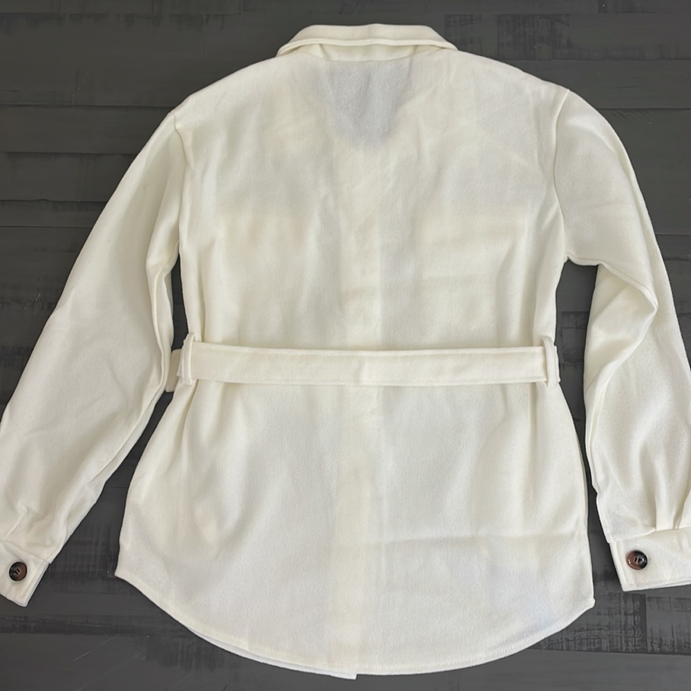 22Cream Pocket Button Belt Chic Boho Brush Utility fitted lightweight shacket - Picture 7 of 8